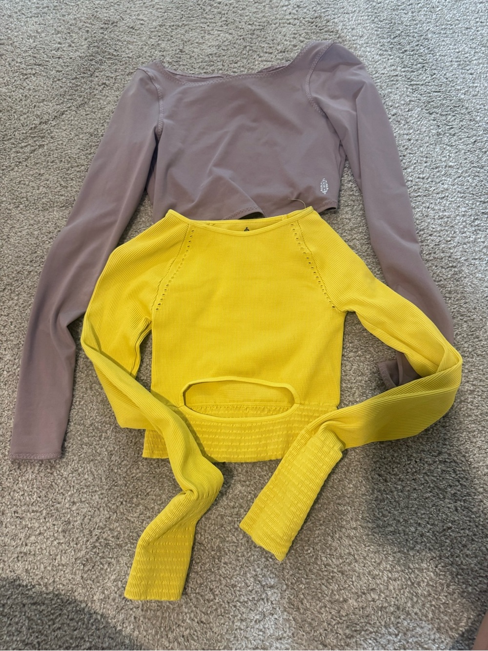 Free People long sleeve tops in mauve and bright yellow